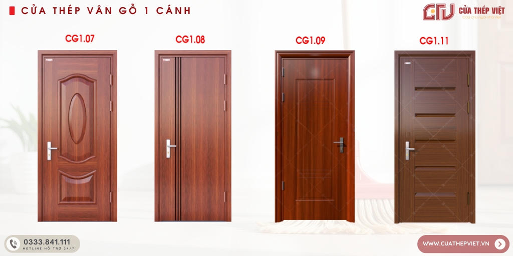 cửa thép vân gỗ 1 cánh