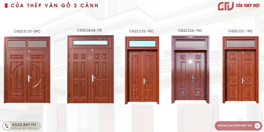 cửa thép vân gỗ 2 cánh