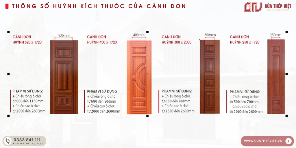 kích thước huỳnh cửa thép vân gỗ 1 cánh